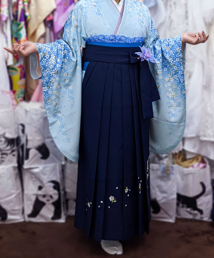 袴レンタル水色着物×紺色袴